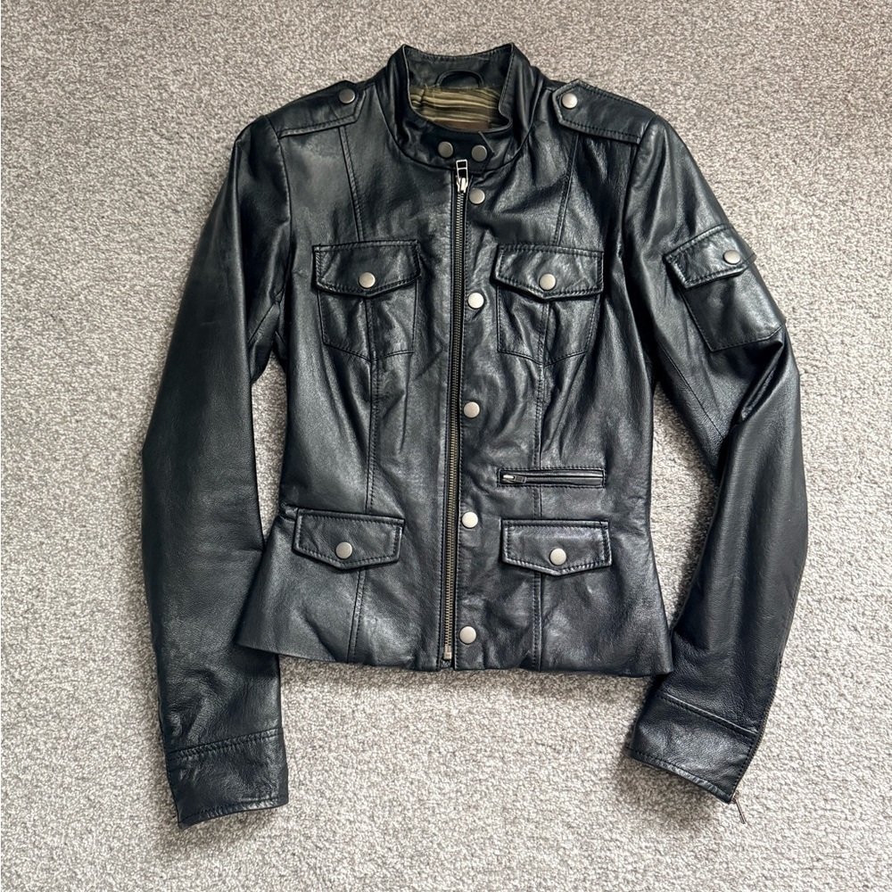 Danier Black Leather Jacket with Metallic Details